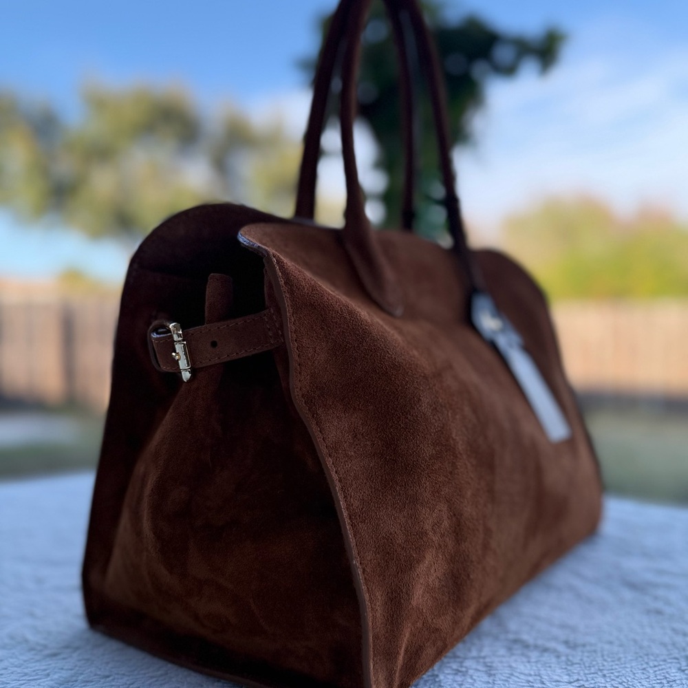 Clearance! Viral Cognac Suede Leather Tote Satchel Bag NWT . - Picture 3 of 16